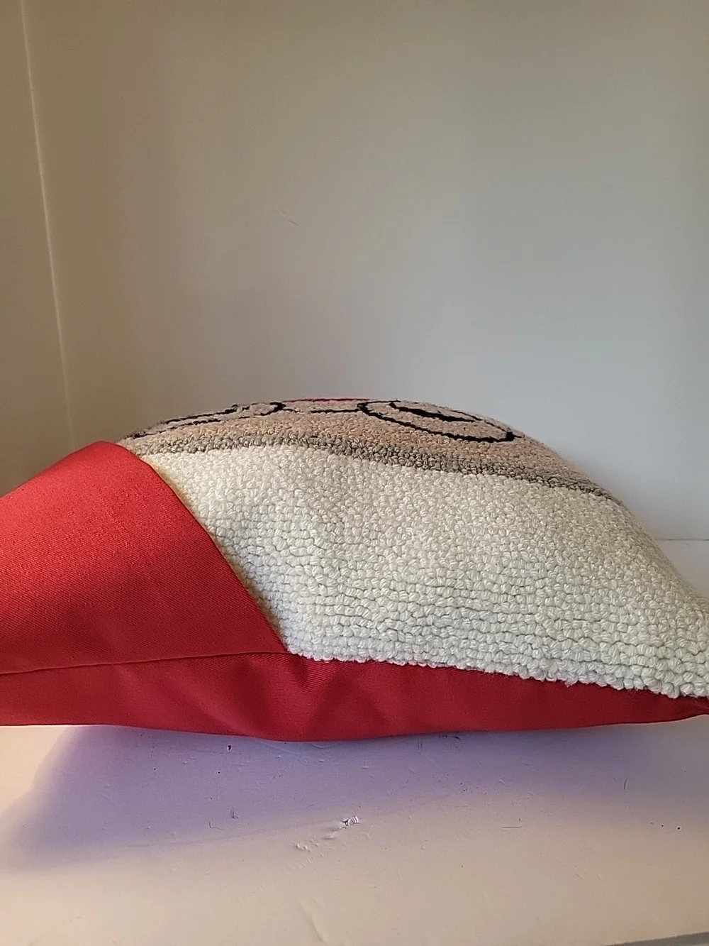 Festive Santa Face Hooked Wool Pillow - 3D Red Hat 16x16